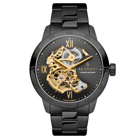 Dante II | Black Skeleton Watch with Gold-tone Movement for Men - Skeleton watches
