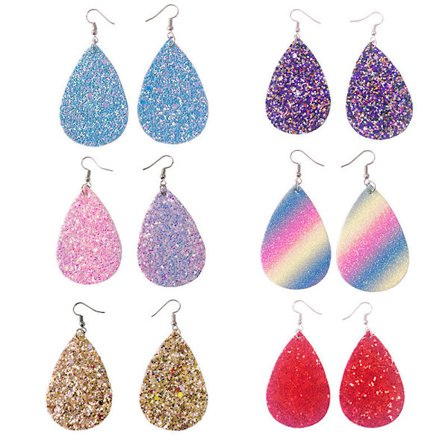 6 par glittrande örhängen dekor vatten drop formade pu earbob delica