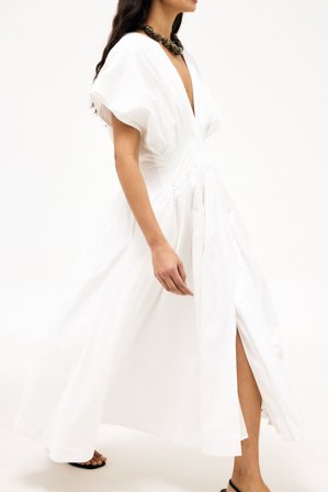 NA-KD Robe mi-longue plissée en coton à manches courtes - Robes de tous les jours - Blanc - EU 34