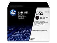 HP 55X - 2-pack - Høy ytelse - svart - original - LaserJet - tonerpatron (CE255XD)