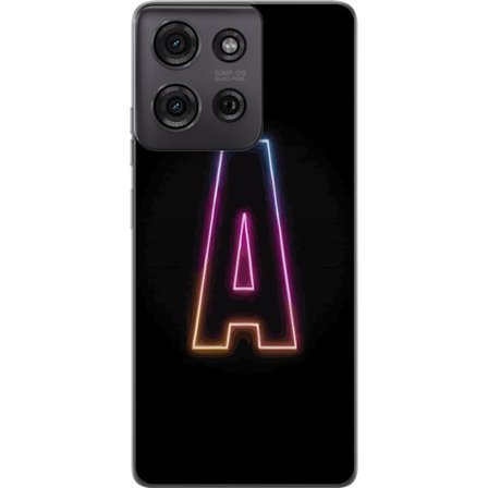 Kompatibel Mobilcover til Motorola Motorola Moto G75 Minimalistisk neonbogstav A i regnbuefarvet lys mod sort baggrund i moderne typografisk stil