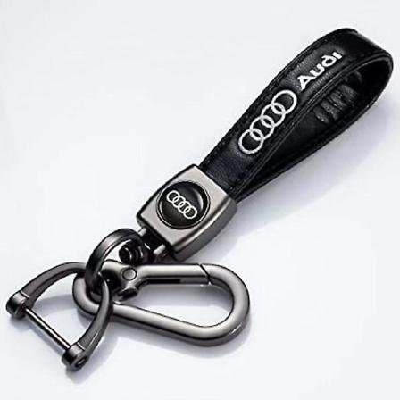 Nøkkelring i lær med kroknøkkelanheng med bilmerkelogo Fjærspenne og ring kompatibel med hovedbil splitter ny Audi
