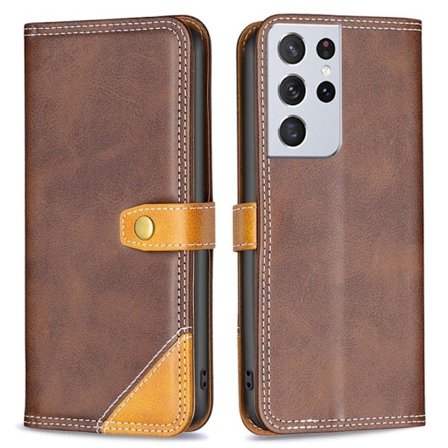 BINFEN to-farvet Samsung Galaxy S21 Ultra 5G læderetui - Kaffe