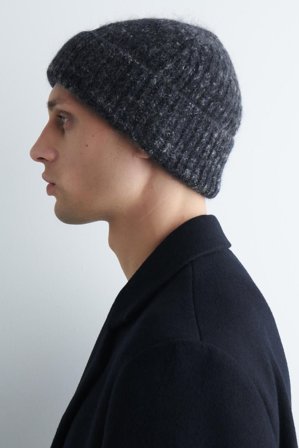 COS Homme Bonnet En Laine Mélangée Brossée Mouchetée in Bleu