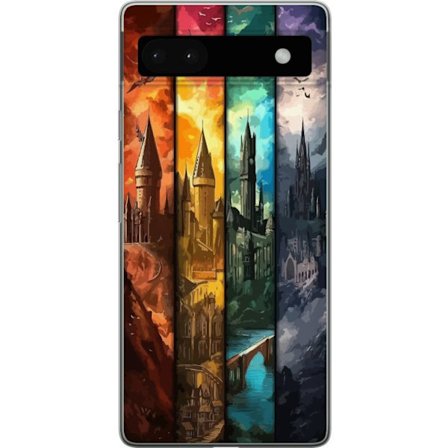 Kompatibel Mobilcover til Google Google Pixel 6a Fire magiske slotte i forskellige elementfarver, episk fantasykunst med ild vand luft og mørke i det