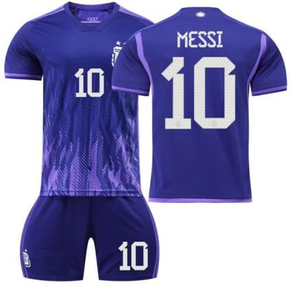 22-23 Argentina Borta #10 Messi Skjorta Matchsuit Set Barn Messi 10 #XL