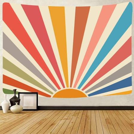Vintage Sol-Tapet Bohemia Væghæng Retro 70'er Regnbue Solopgang Solnedgang Minimal Geometrisk Grunge Abstrakt Kunsttryk Hippie Bohe