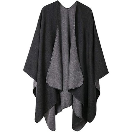 Dam Vendbar Oversized Poncho Kappe Varm Sjal Wrap Åben Front Trykt Filt Cardigans