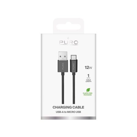 Puro TPE 12W USB-A - microUSB 1m kabel - sort