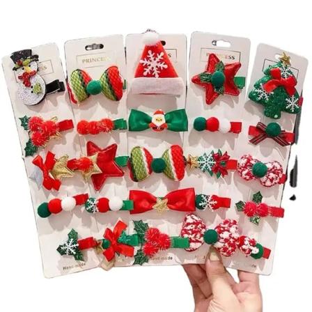 Set med hårclips med jultema julgran tomte stjärna snögubbe Red Red star
