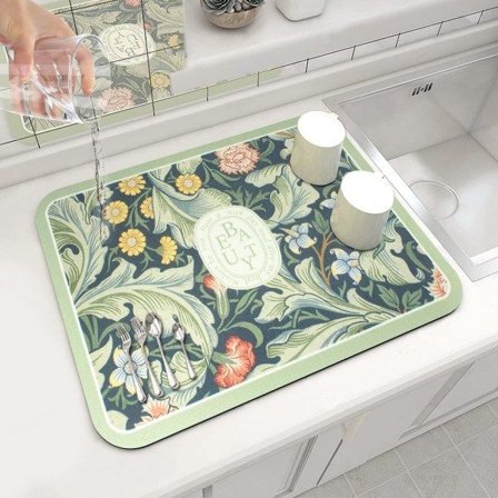 Fantasy-stil tørremåtte, vendbar mikrofiber opvaskemåtte, trimmelig hurtigtørrende skridsikker tørremåtte til køkkenbordplader tallerken bestik