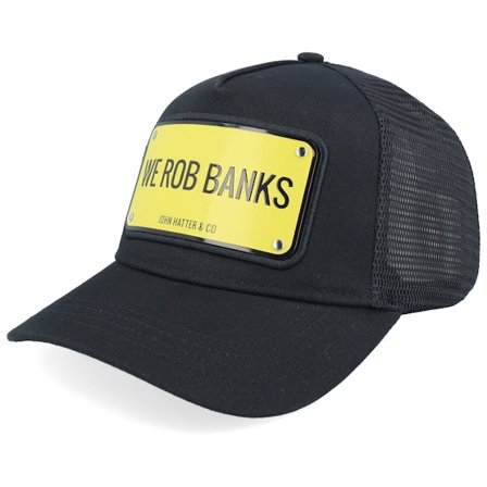 John Hatter & Co - Sort trucker Kasket - We Rob Banks Aluminium Plate Black A-Frame Trucker @ Hatstore