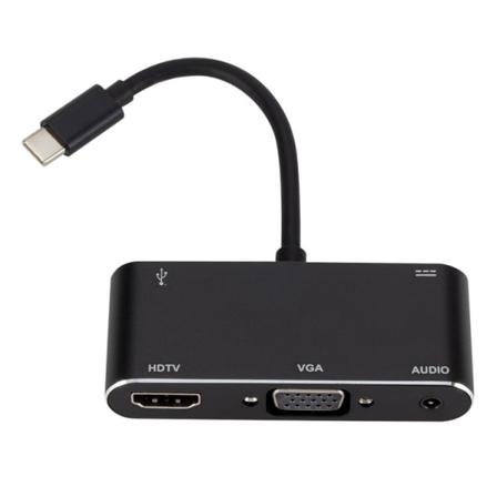 Usb-c Adapter Till Hdmi, Vga, Audio, Usb-c Pd - Svart Svart