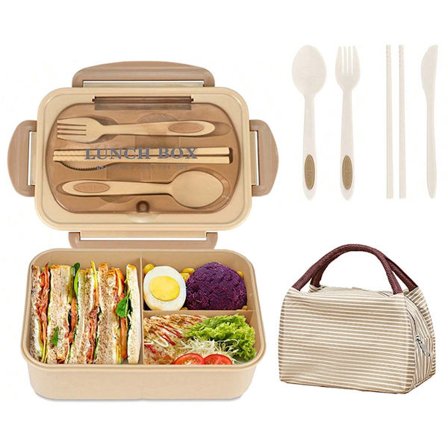 Matlåda Bento matlåda för barn och vuxna 1400 ml med 3 fack läckagesäker design matlåda med bestick för mikrovågsugn och diskmaskin skola picknick