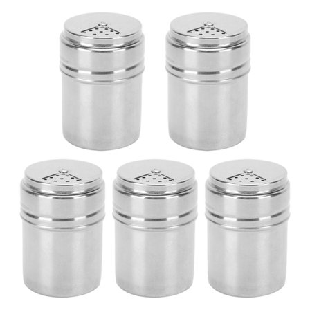 5 stk. krydderishakersæt i rustfrit stål med roterende låg til køkken og grill
