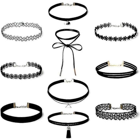 Choker Halsband Svart 10 st Sammet Chokers Svart, Svart Klassisk Gotisk Choker