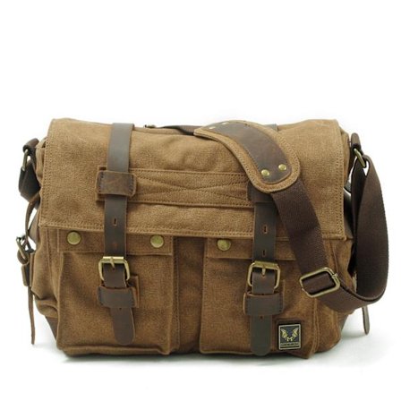 Vintage Lær Canvas Laptop Bag Messenger Bags Medium, Canvas Kamera Bag Vintage DSLR SLR Messenger Skulder Bag - Gul