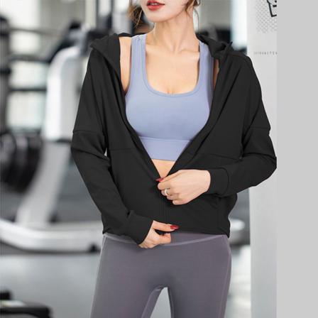 Damer Långärmad Huva Sömlös Blus Full Zip Ytterkläder
