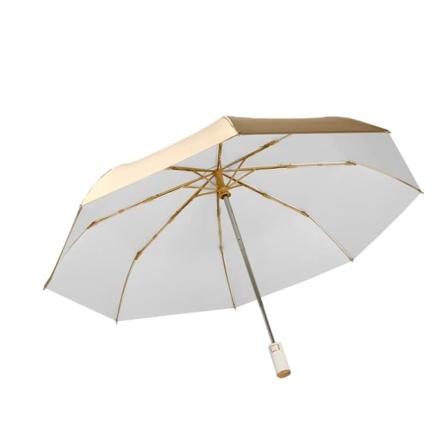 Kompakti Taitettava Matkasateenvarjo, Ergonomiset Kahvat, Itseavautuva, Auringonsuojallinen, 8 Ripaa, Miehille ja Naisille, UPF 50 UV-Suoja, Valkoinen