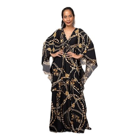 Dame Print Maxi Kjole Flagærme Strandkjole Plus Size Sommerkjole Strandtøj Kaftan Cover-ups Dn0531