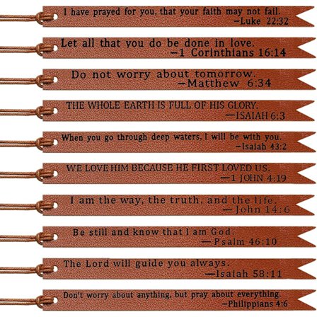 10 st Läderbokmärken med bibliska citat, kristna bokmärken, kristna presenter till män och kvinnor, religiösa bokmärken med inspiration