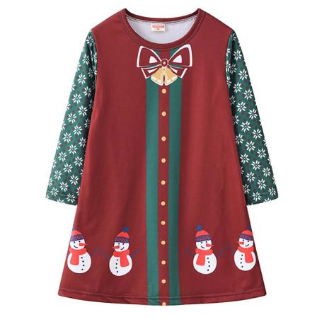 Jouluinen Toddler Lapset Tytöt Casual pitkähihainen Tunika Mekko Printed Leikkivaatteet Juhla Löysä Pitkäsiima Topit Mekot Red 3-4 Years