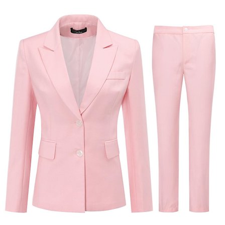 Allthemen Dam 2-delad Professionell Business Office Peaked Lapel Enfärgad Slim Fit Kostym (Blazer + Byxor) Pink S