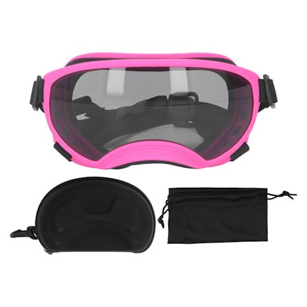 Hundesolbriller med UV-beskyttelse, PC-vindtett, komfortable og ventilerte kjæledyrssolbriller for hunder, valper, rosa ramme, grå linser