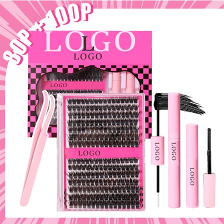 Rosa set med lösögonfransar | 80-100 par | Svart