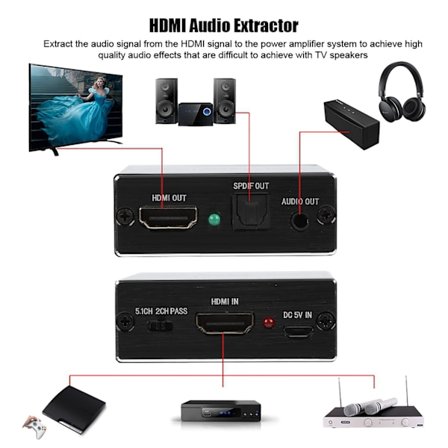 4K*2K HDMI-lydsplitter Ekstraktor Konverter HDMI til HDMI+SPDIF+3,5 mm lydutgang