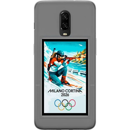 Kompatibelt Mobildeksel til OnePlus 6T Retroplakat Cortina Milano 2026 med fjell, vintersportsutøvere, italienske trikolor, Milano-katedralen og olymp