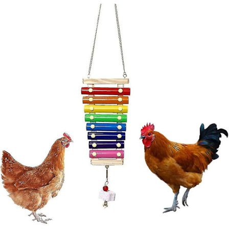 Kylling leketøy i tre, kylling xylofon leketøy, hengende kyllinghus musikalsk hakkeleketøy med 8 metalltaster 1 slipeskive