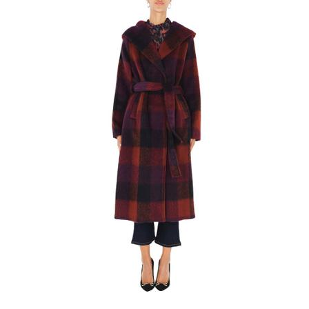 Silvian Heach Noshin Checked Frakke With Hood Rød, Dame Uldfrakker, Størrelse: XS