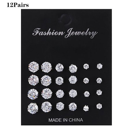 6/12 Par Stud Ørepyntsett Geometrisk Krystall Rund Zirkon