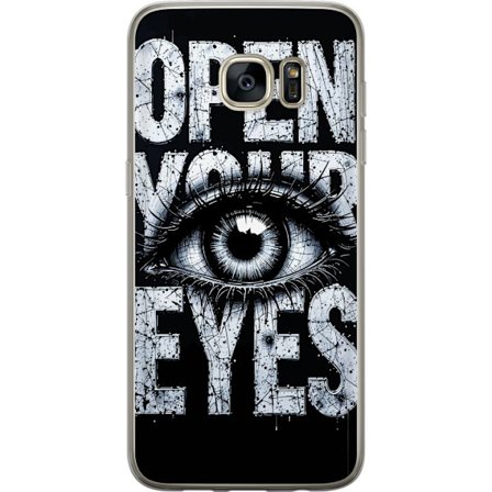 Kompatibelt Mobildeksel til Samsung Samsung Galaxy S7 edge Mørk typografisk illustrasjon med øye og teksten Open Your Eyes, sterk kontrast og rå ku