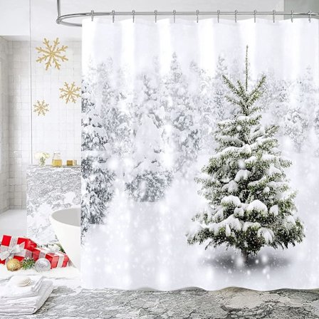 Jul Duschdraperi Set, Lämpligt för Vinter Skog Snö Kul Festival Badrumsdekoration, Julgran Naturscen Heminredning, 72×72