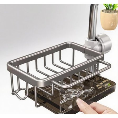 Kranhylle, husholdningsavløpskurv, multifunksjonell hylle, svamphylle, grå, høy kvalitet og holdbar, oppvasktilbehør