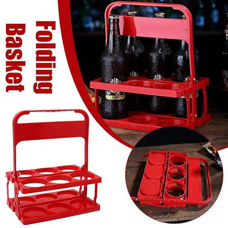 Drinks Holder Foldable Plastic Portable Beer Rack 6-flaske Ølholder(Rød)