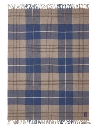 Checked Recycled Wool Throw Home Textiles Cushions & Blankets Blankets & Throws Blue Lexington Home