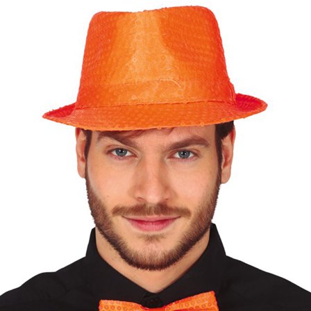 Gangsterhatt med Paljetter Neonorange
