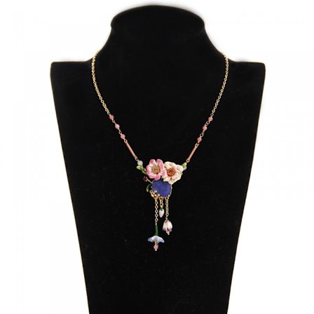 Trendigt guldpläterat diamant-emaljerat liljekonvalj-safirhalsband