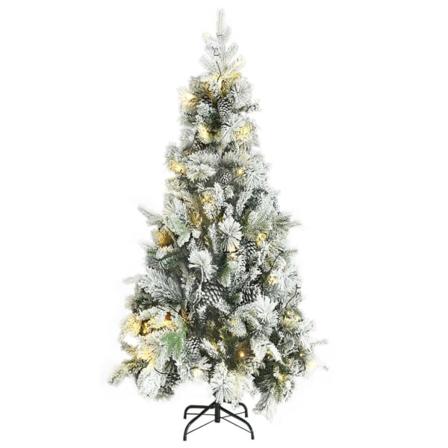 Vidaxl Plastgran Med Snö Ljusslinga Och Kottar 225 Cm Pvc&pe Grön