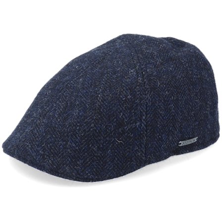 Stetson - Blå flatcap Caps - Texas Wool Herringbone Navy Flat Cap @ Hatstore
