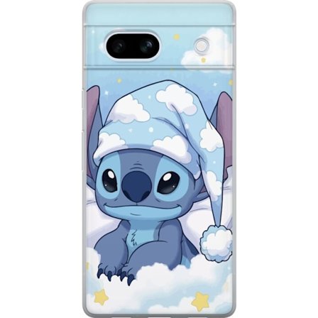 Kompatibelt Mobildeksel til Google Pixel 7a Stitch sovende på skyer med nattlue søte senge skyer kawaii blå karakter koselig myk estetisk kunst