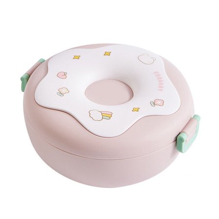 Bento-skål Donut-form Opvarmelig med låg Gaffel Ske Plastic Frokostbeholder til kontor Skole Pink