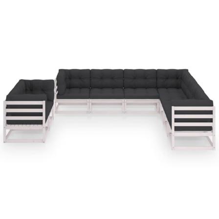 Vidaxl Loungegrupp Med Dynor 9 Delar Vit Massiv Furu Vit