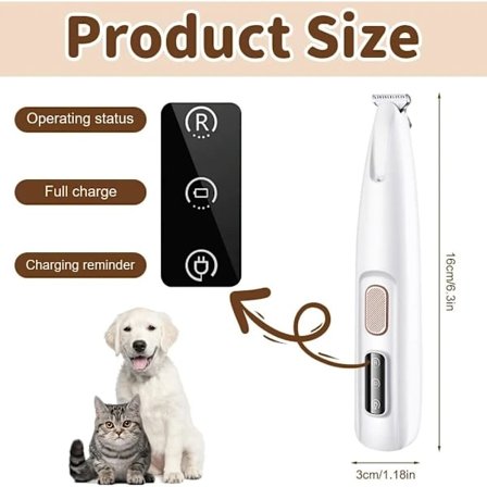 Hundeklipper til hundepoter, lydsvag poterimmer med LED-lys, vandtæt poterakemaskine, poterimmer til hunde, katte, poter, øjne, ansigt, krop