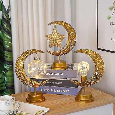 Ramadan Måne LED-lampa Dekoration för Hem Metall Kareem Ljus Eid Mubarak Muslimsk Al Adha Present 2023