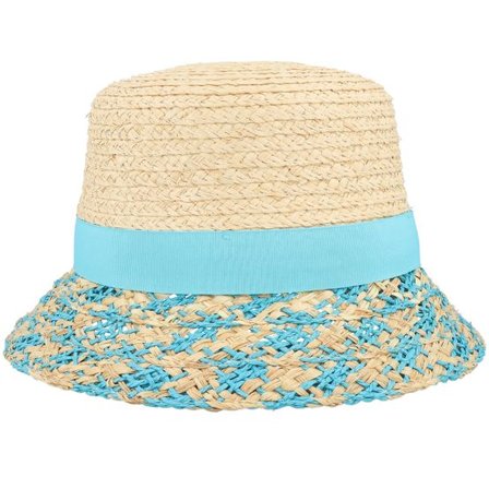 Seeberger - Beige bucket Hatt - Raffia Paperbraid Mix Natural/Himmel Bucket Straw Hat @ Hatstore