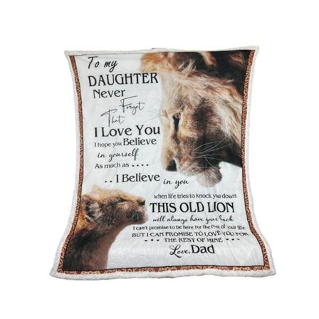 Plush Filt Pläd To My Daughter Lejon ca 150 cm x ca 180 cm